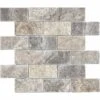 2"x4" Silver Ash Brick Tumbled Travertine Mosaic 10 Sq-Ft