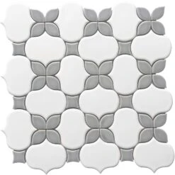 Iris Flower Porcelain Mosaic Grey/White Tile 11.948 Sq-Ft