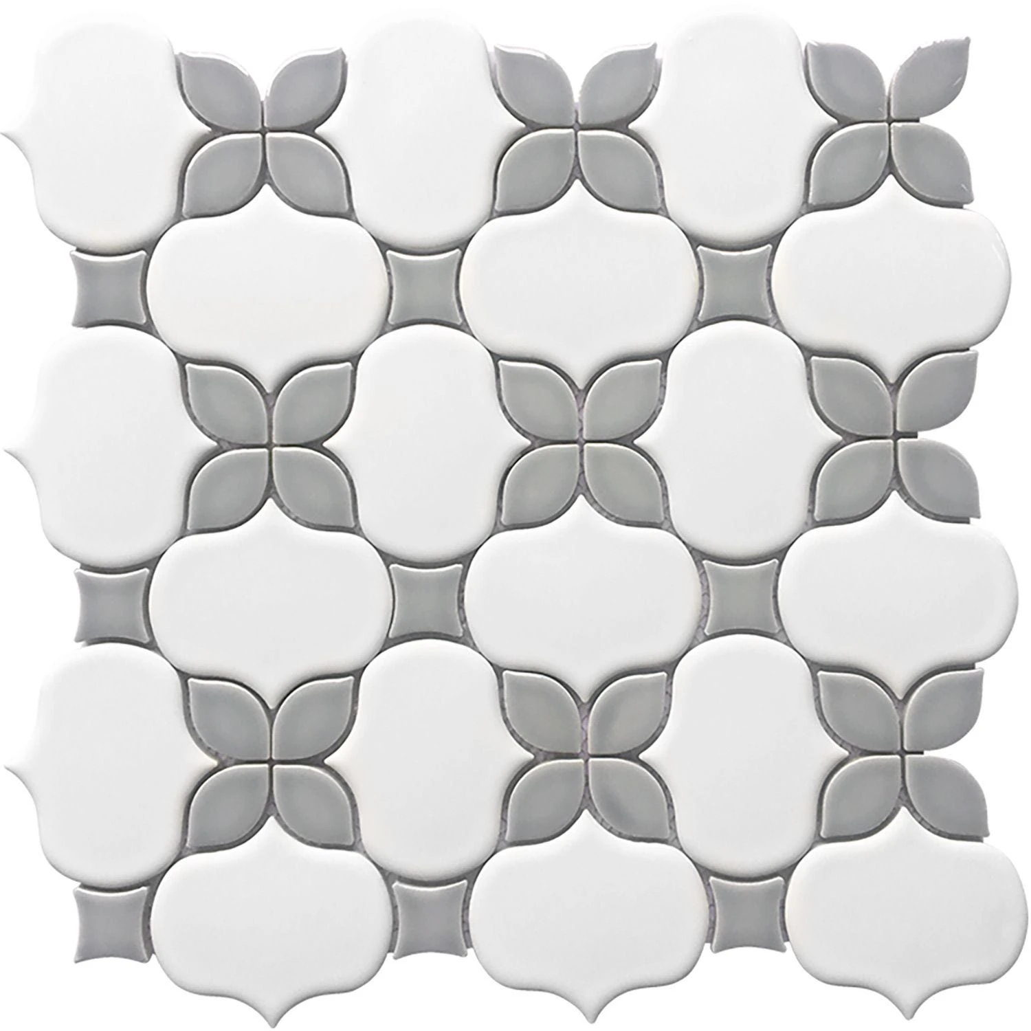Iris Flower Porcelain Mosaic Grey/White Tile 11.948 Sq-Ft 3 Iris Flower Porcelain Mosaic Grey/White Tile 11.948 Sq-Ft